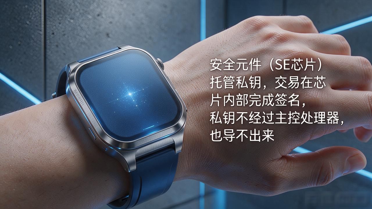 安全元件SE芯片私钥托管安全性_数字货币支付手表NFC功能体验_数字货币支付手表